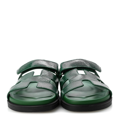Hermes Lizard Womens Chypre Sandals 38 Vert Electrique 3 of 10