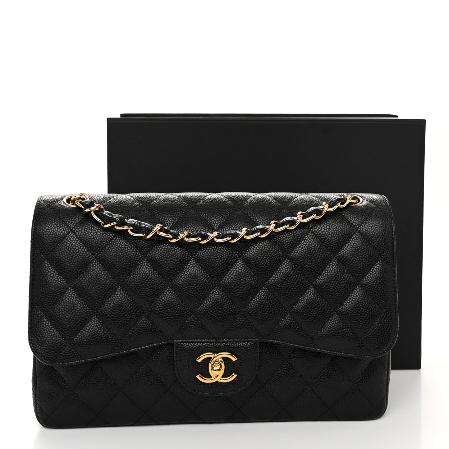 Caviar Quilted Jumbo Double Flap Black