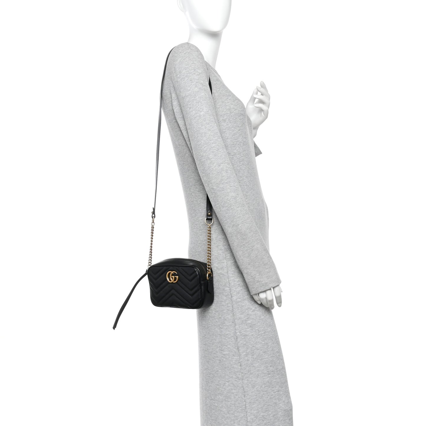 Calfskin Matelasse Mini GG Marmont Chain Shoulder Bag Black
