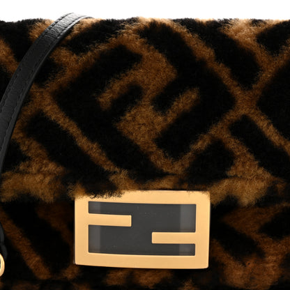 Fendi Shearling Vitello Dolce Macro FF 1974 Mini Baguette Tobacco Black 8 of 11