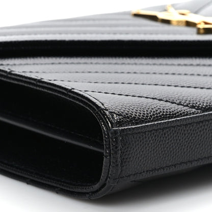 Saint Laurent Grain De Poudre Matelasse Chevron Monogram Chain Wallet Black 7 of 8