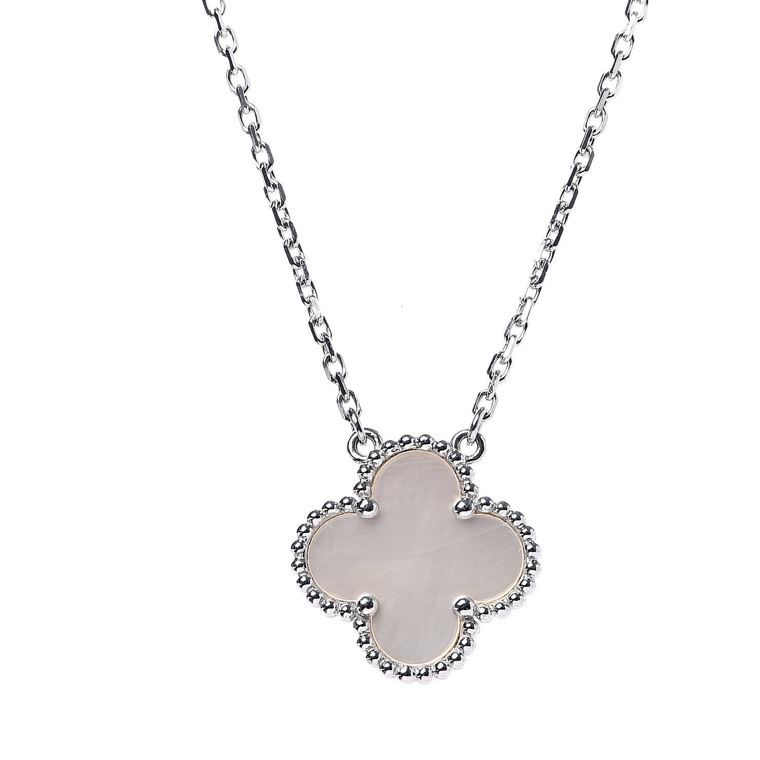 Van Cleef & Arpels 18K White Gold Mother of Pearl Vintage Alhambra Pendant Necklace 4 of 7