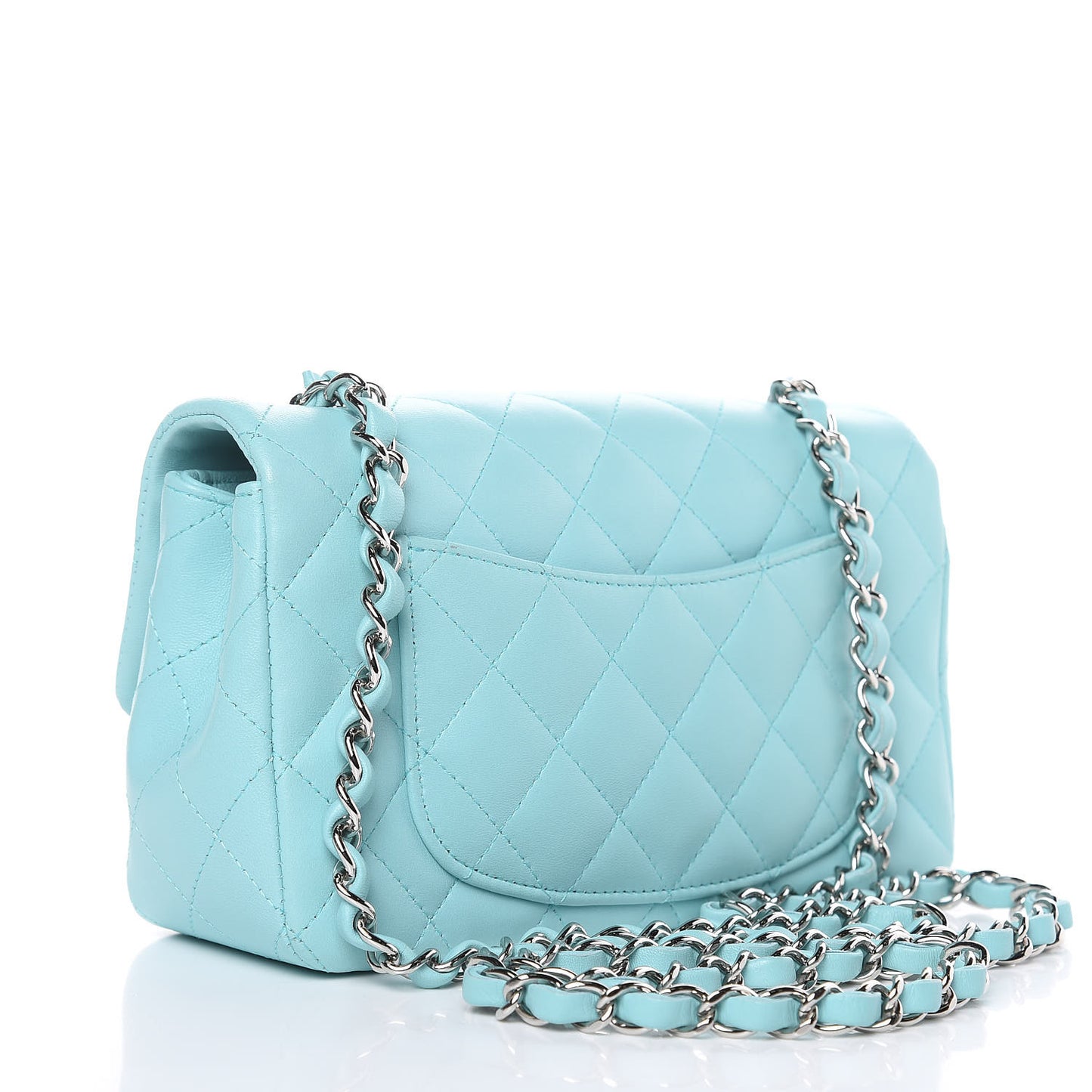 Lambskin Quilted Mini Rectangular Flap Light Blue