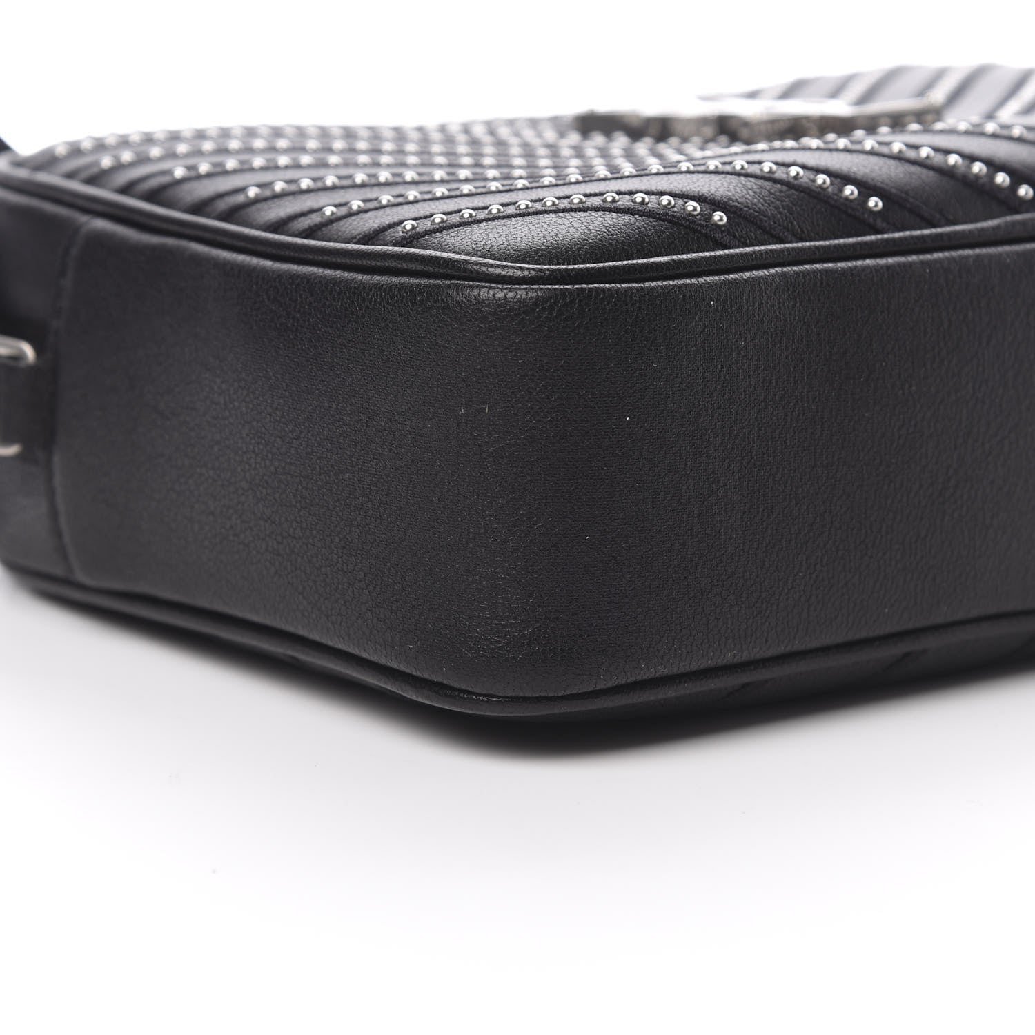 Saint Laurent Calfskin Studded Matelasse Monogram Lou Camera Bag Black 9 of 10