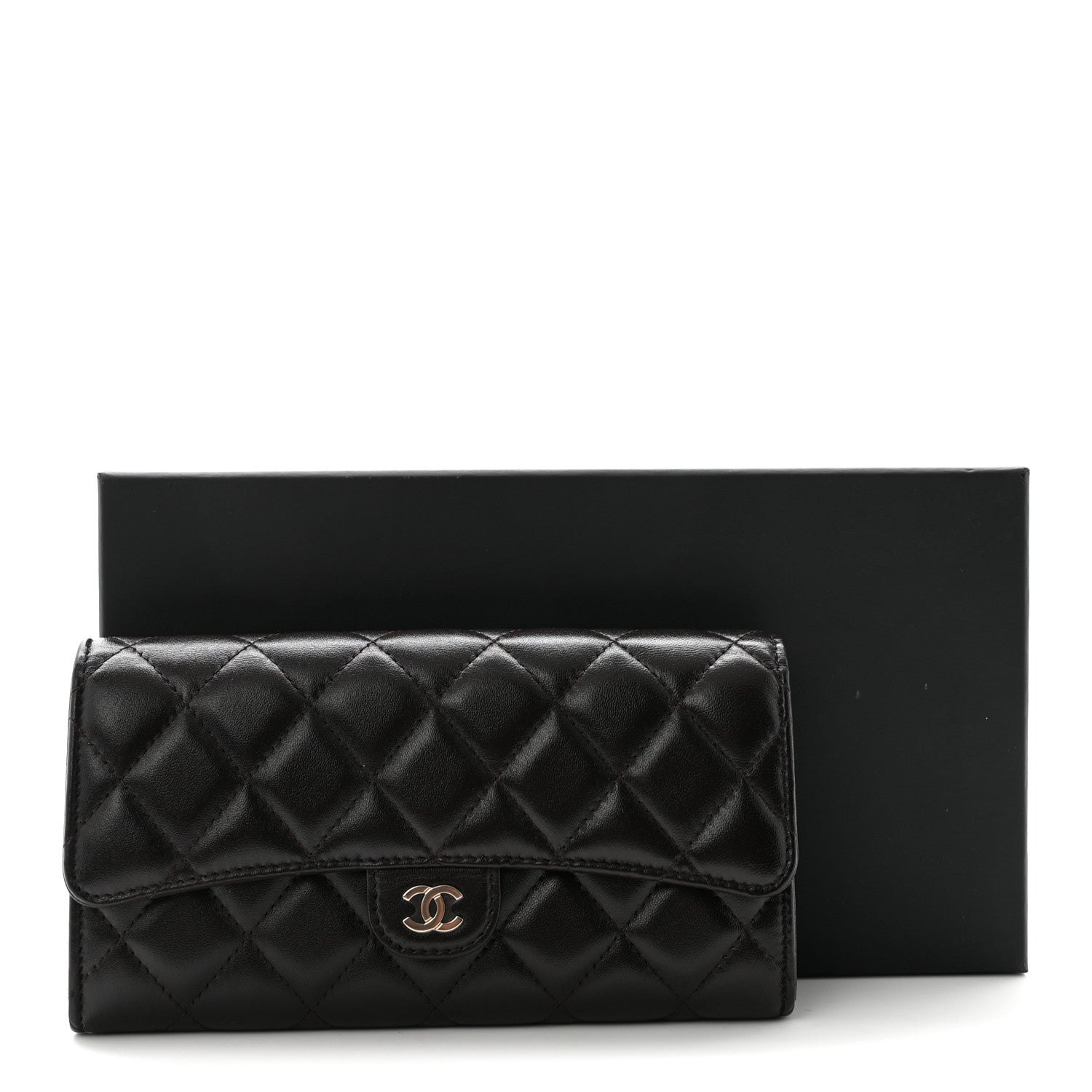 Chanel Lambskin Quilted Large Gusset Flap Wallet Dark Brown 9 of 9