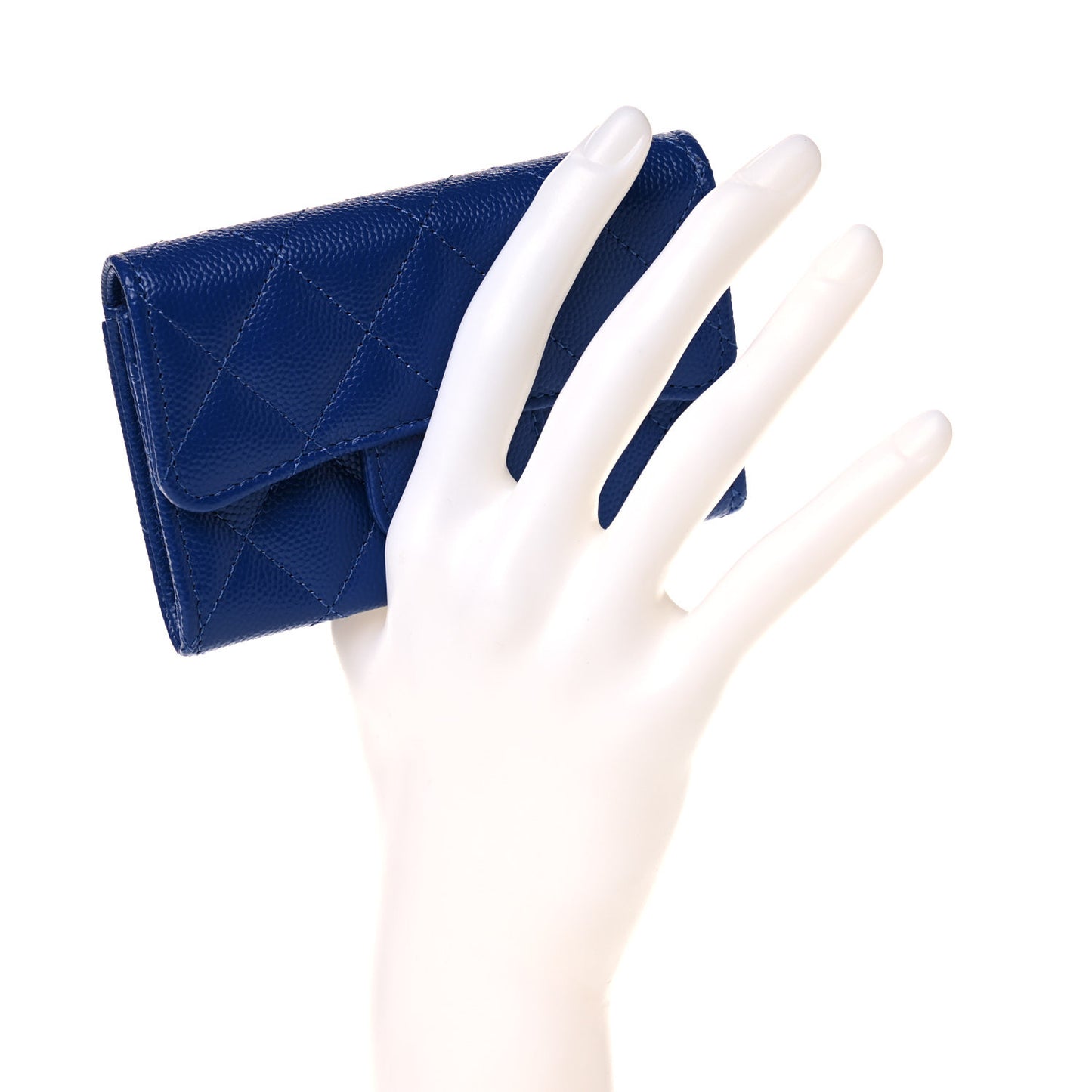 Caviar Quilted Flap Card Holder Wallet Blue