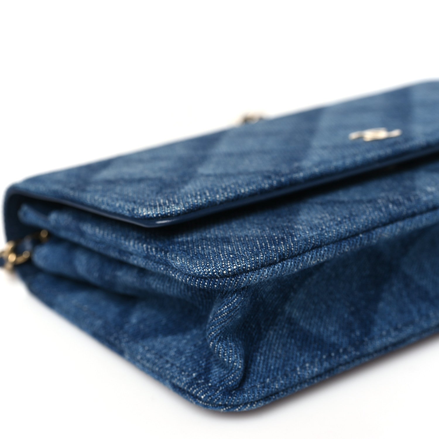 Chanel Denim Printed Wallet On Chain WOC Dark Blue 10 of 11