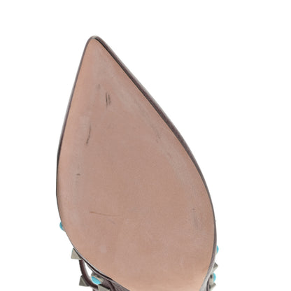 Valentino Garavani Pebbled Calfskin Turquoise Rockstud Rolling Ankle Strap 100mm Pumps 37.5 Rubin 8 of 12