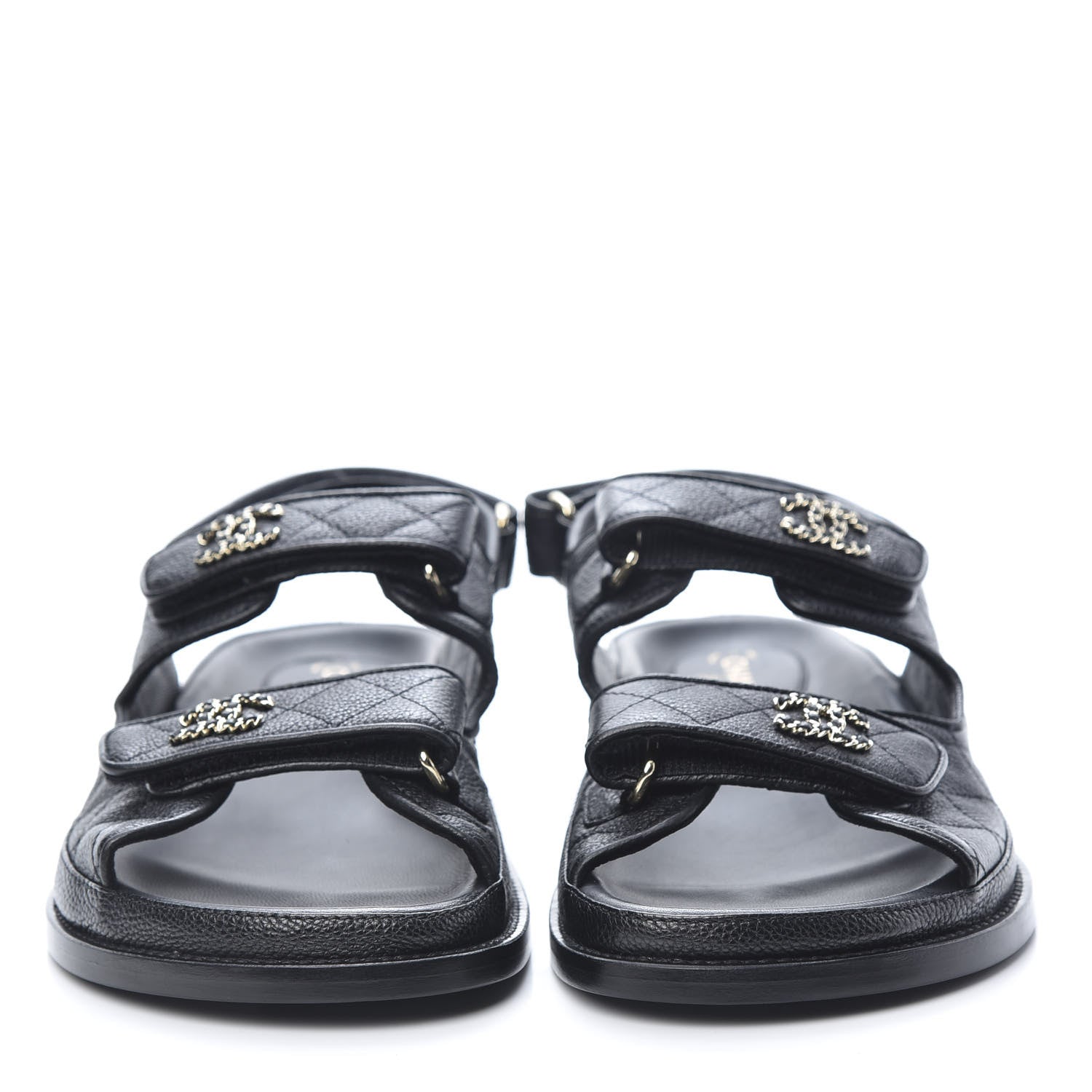 Chanel Grained Calfskin Velcro Dad Sandals 39.5 Black 2 of 10
