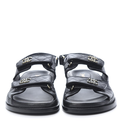 Chanel Grained Calfskin Velcro Dad Sandals 39.5 Black 2 of 10