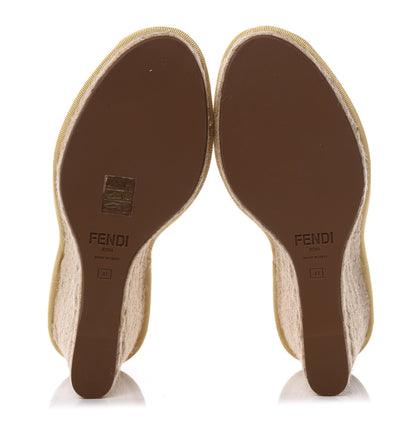 Fendi Rafia FF Embroidered Roma Ankle Wrap Espadrille Wedges 41 Natural 5 of 10