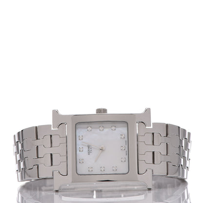 Hermes Stainless Steel Diamond Mother of Pearl 21mm Heure H Hour Quartz Watch 3 of 6