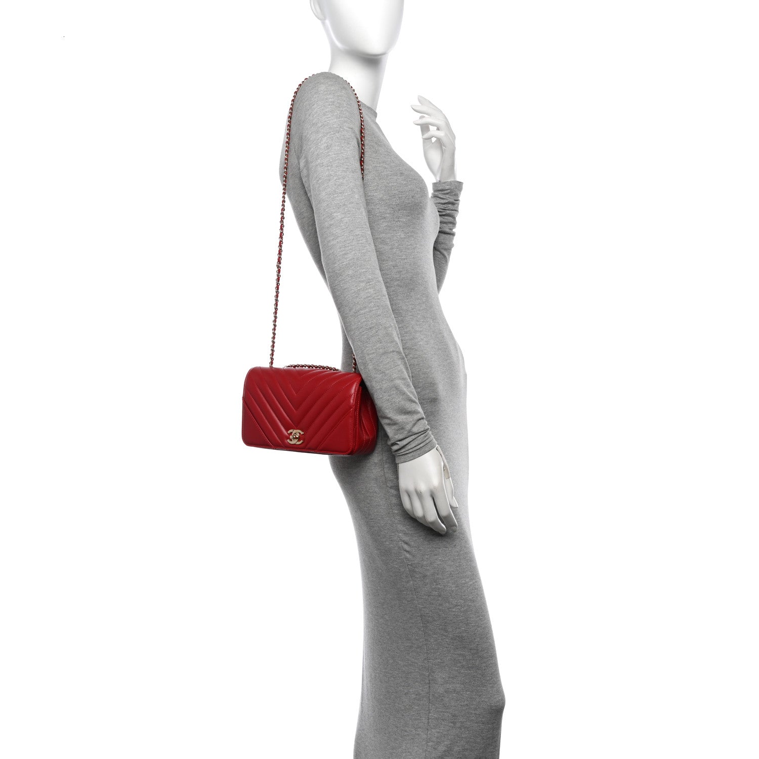 Chanel Calfskin Chevron Quilted Mini Statement Flap Red 2 of 13