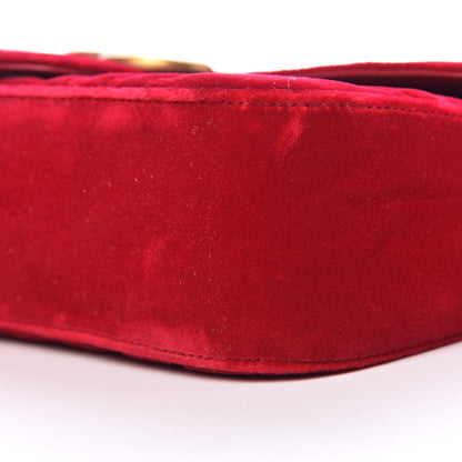 Gucci Velvet Matelasse Small GG Marmont Shoulder Bag Hibiscus Red 9 of 10