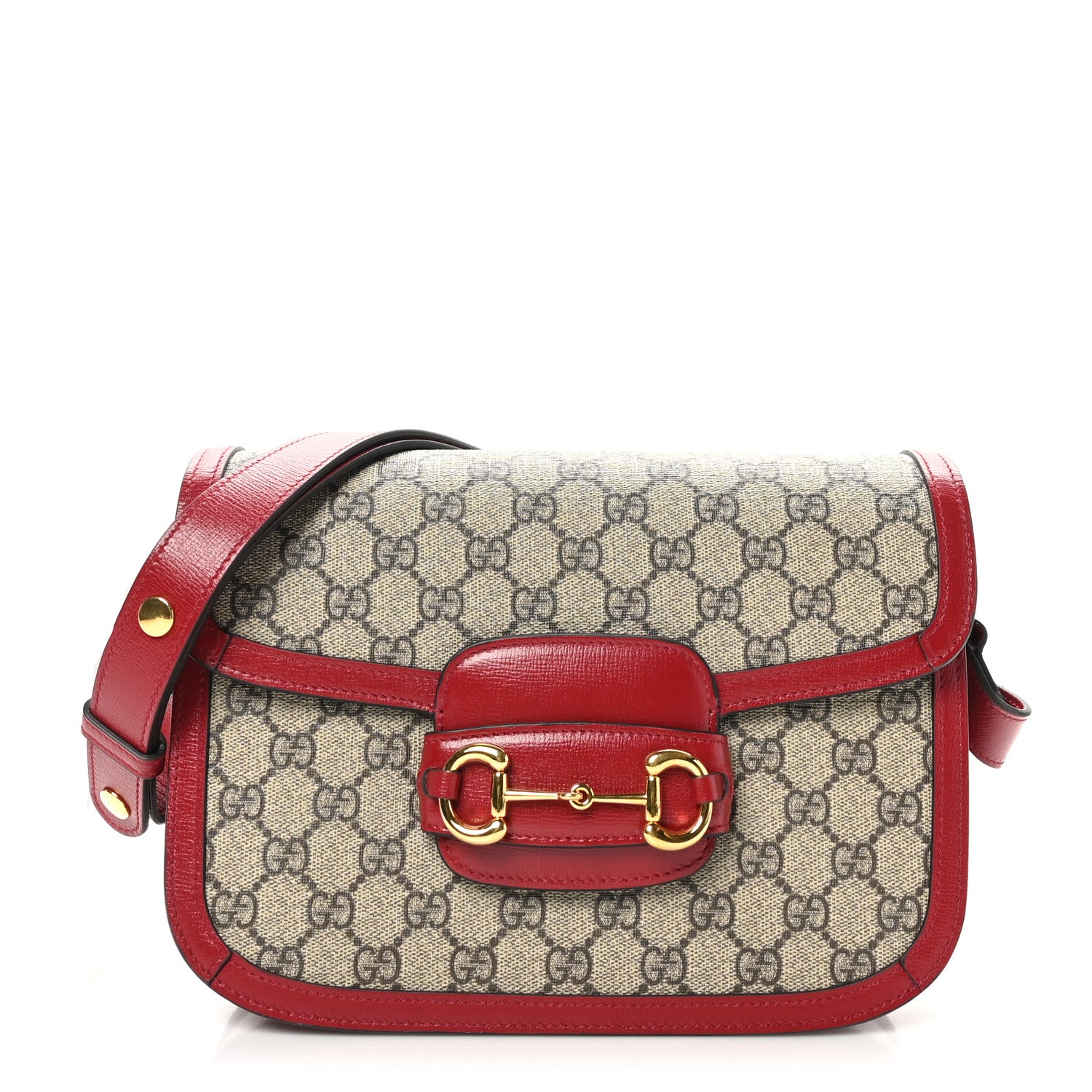 Gucci GG Supreme Monogram Azalea Calfskin Horsebit 1955 Shoulder Bag Beige Ebony New Cherry Red 1 of 10