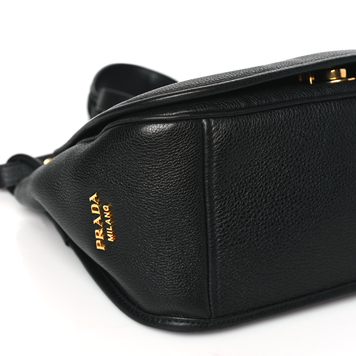 Vitello Daino Embossed Logo Flap Shoulder Bag Black