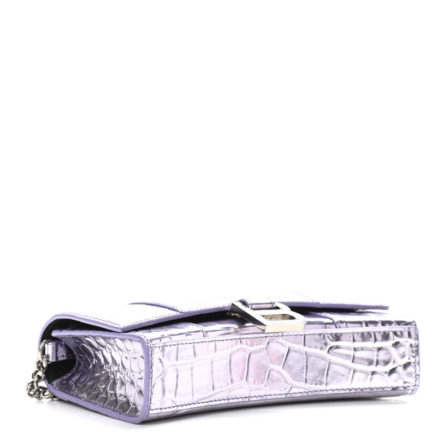 Shiny Metallic Calfskin Crocodile Embossed Hourglass Chain Bag Lilac