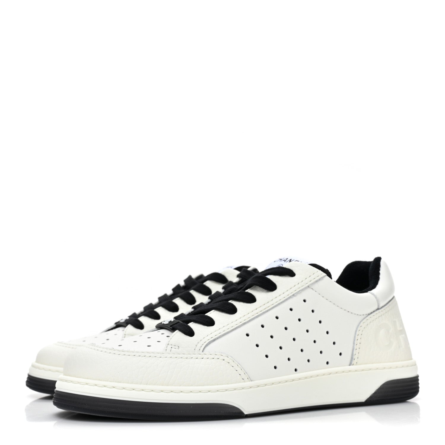Chanel Grained Calfskin Fabric Womens Logo Sneakers 39 White Black 3 of 10