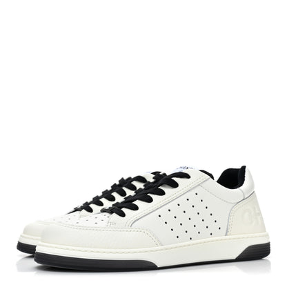 Chanel Grained Calfskin Fabric Womens Logo Sneakers 39 White Black 3 of 10