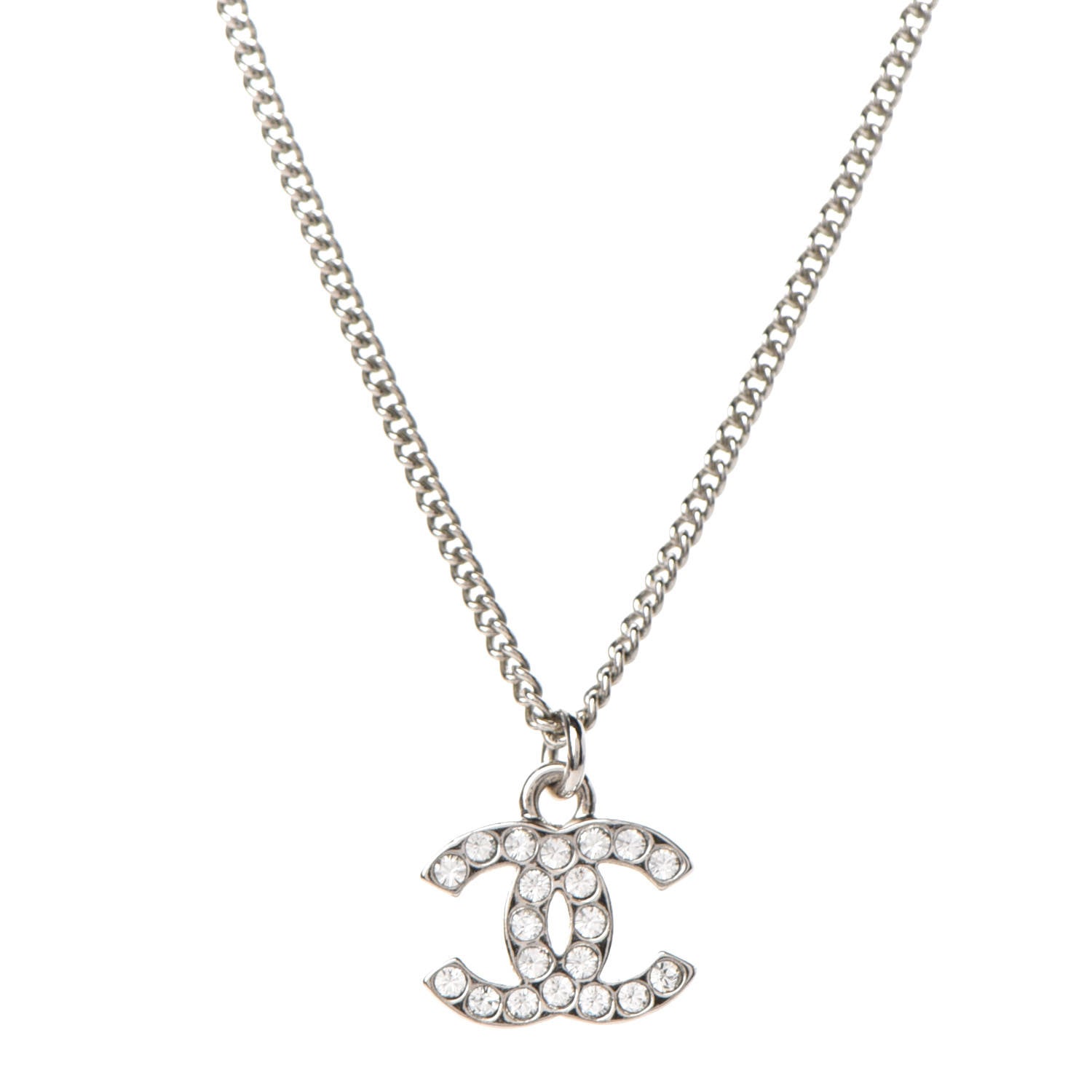 Chanel Crystal Timeless CC Necklace Silver 3 of 7
