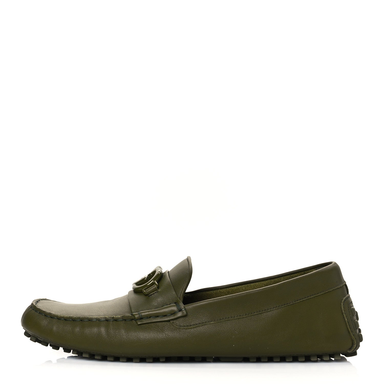Gucci Soft Clove Calfskin Monochrome Mens Interlocking G Driver Loafers 11 Juniper Green 1 of 13