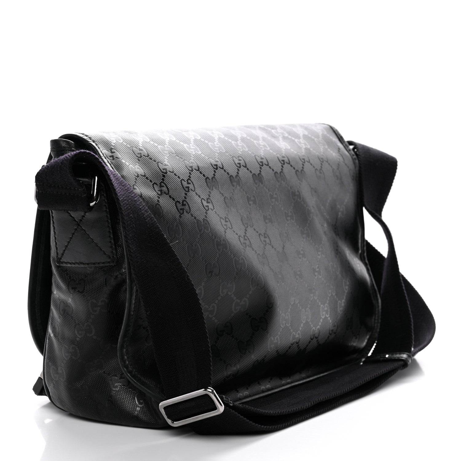 Gucci Imprime Monogram Medium Double Buckle Flap Messenger Bag Black 3 of 14