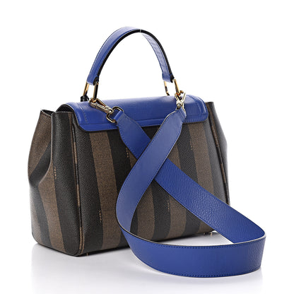 Fendi Pequin Spalmati Vitello Flamingo Shoulder Bag Tobacco Blue Neon 3 of 11