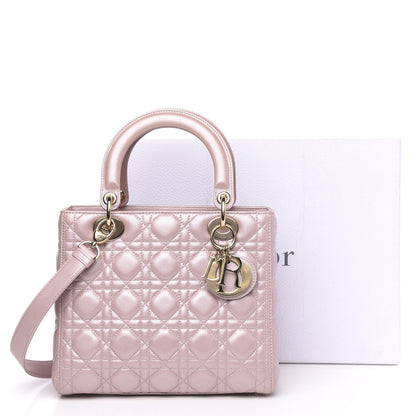 Christian Dior Pearly Lambskin Cannage Medium Lady Dior Lotus 12 of 14