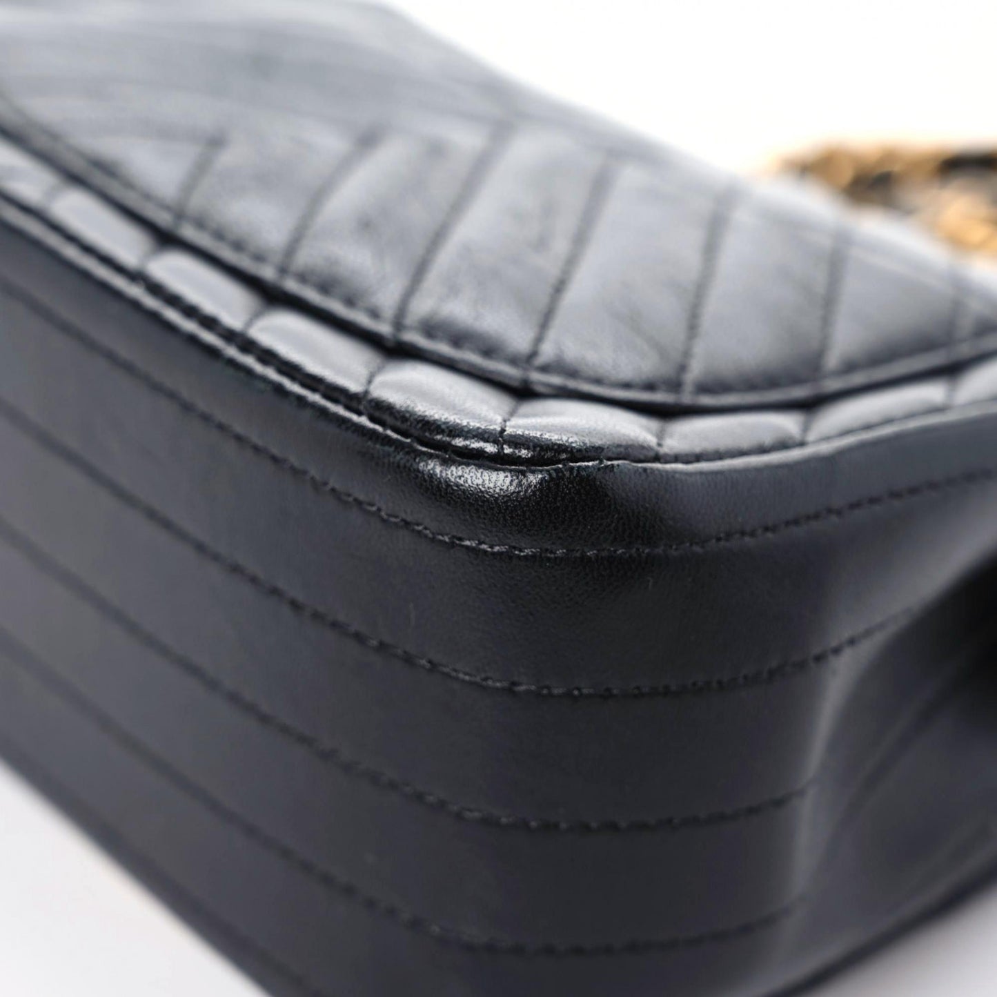 Lambskin Chevron Quilted Mini Square Flap Black