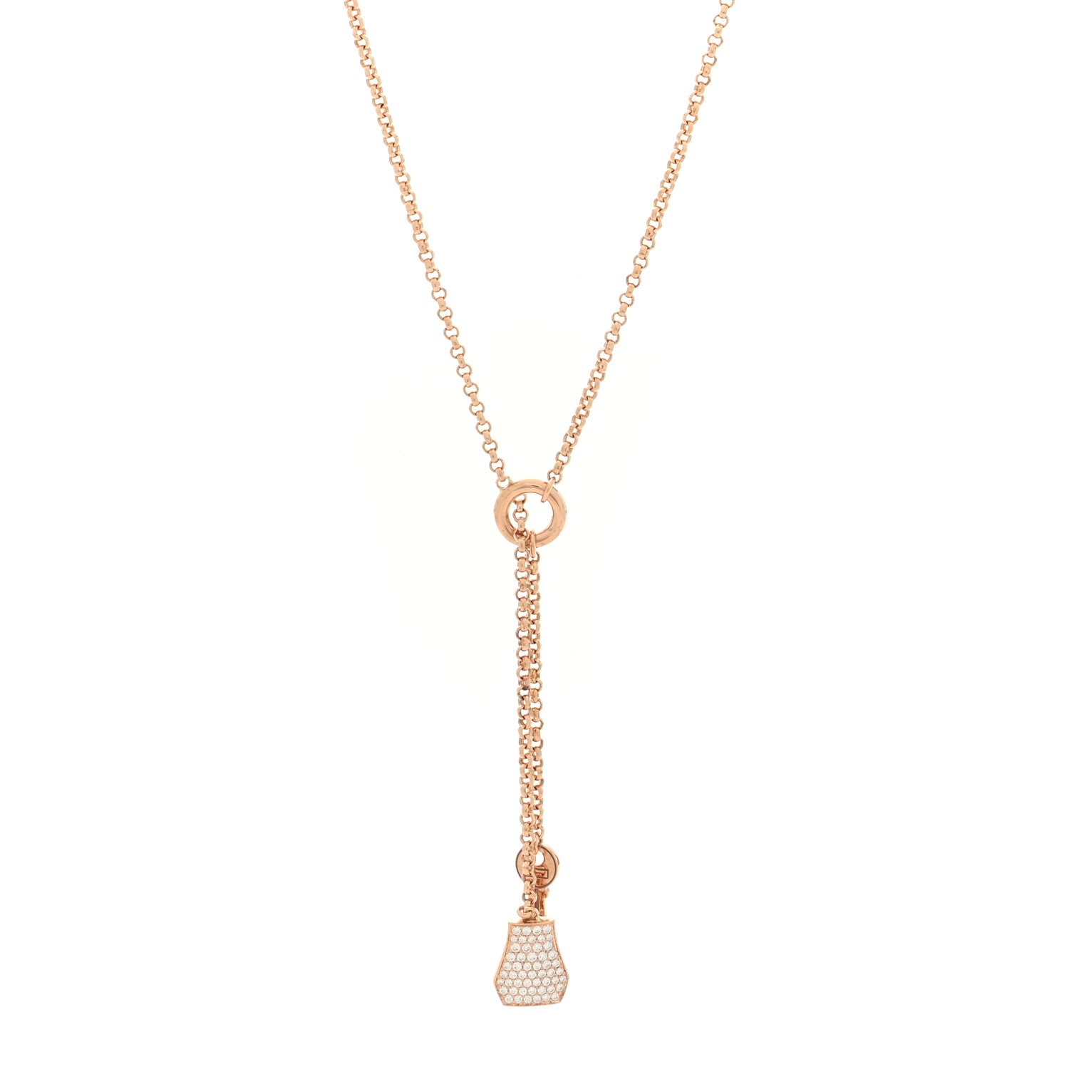 Hermes 18K Rose Gold Diamond PM Kelly Clochette Necklace 1 of 5