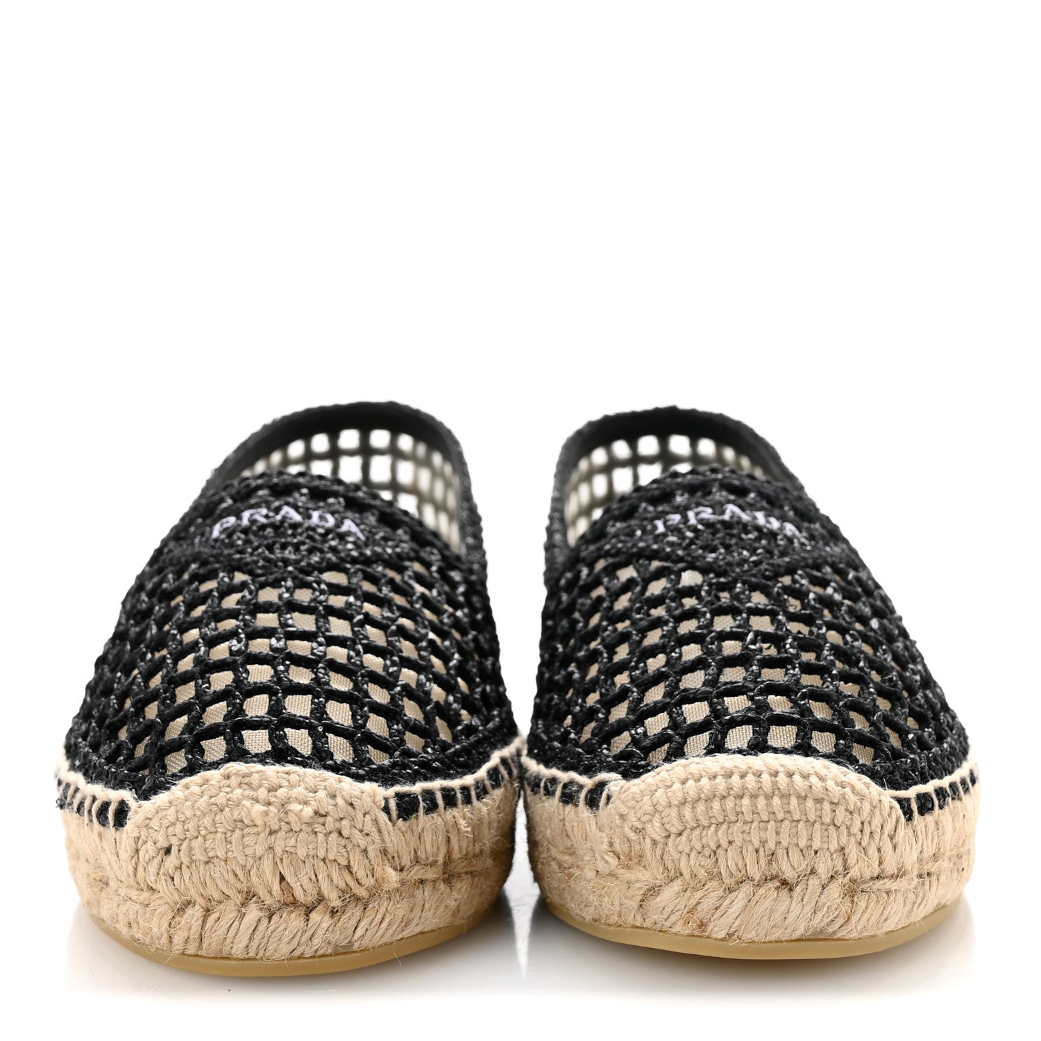 Prada Raffia Triangle Logo Crochet 20mm Espadrilles 37 Black Naturale 3 of 9