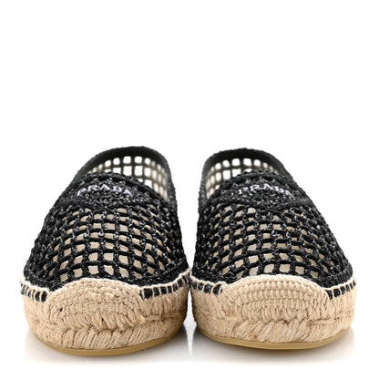 Prada Raffia Triangle Logo Crochet 20mm Espadrilles 37 Black Naturale 3 of 9