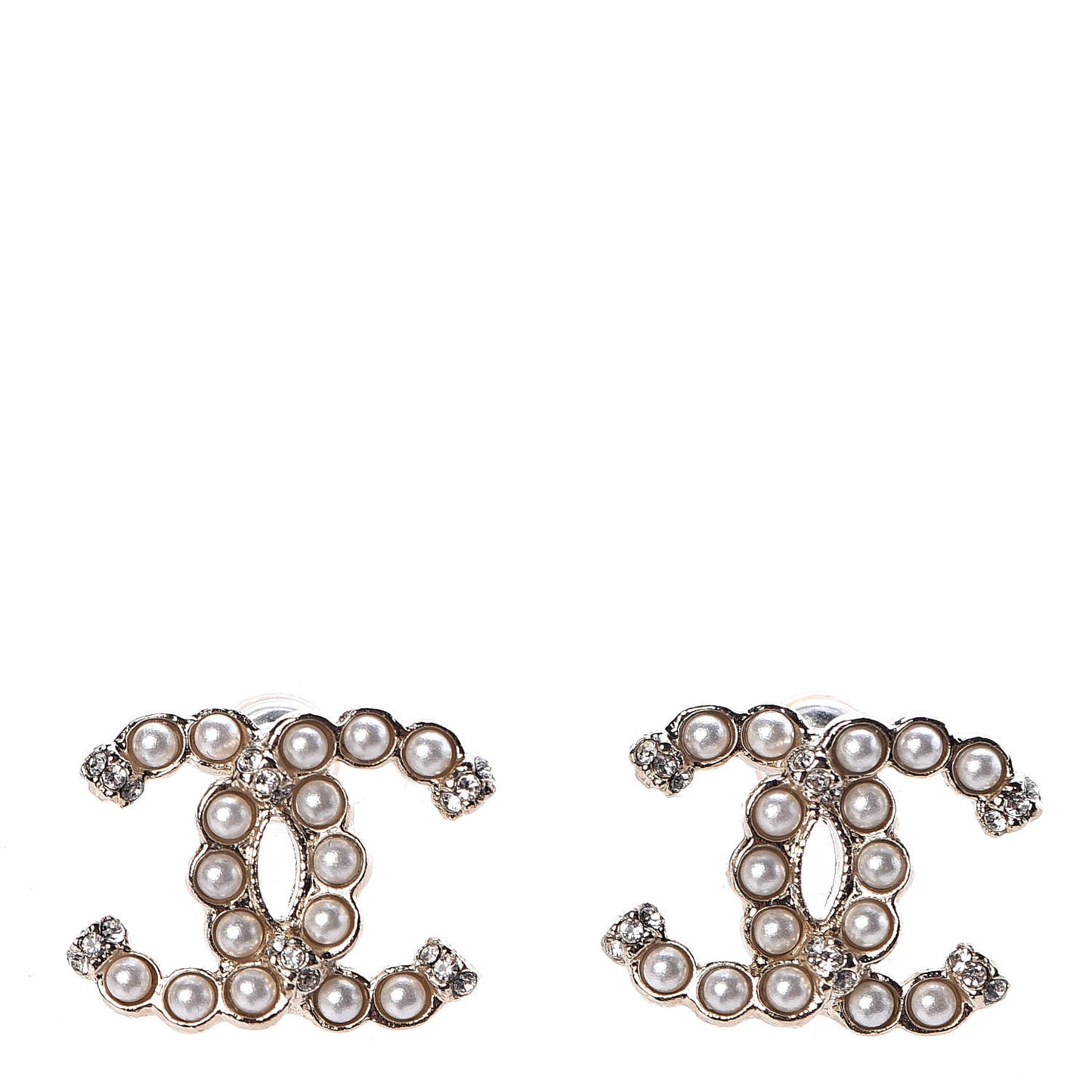 Pearl Crystal CC Earrings Gold
