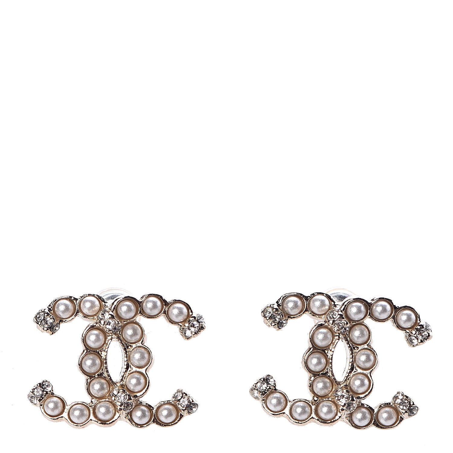 Chanel Pearl Crystal CC Earrings Gold 1 of 5
