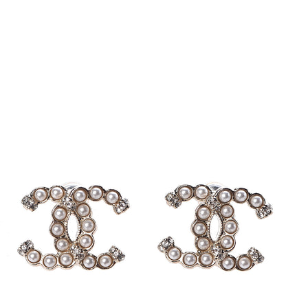 Chanel Pearl Crystal CC Earrings Gold 1 of 5