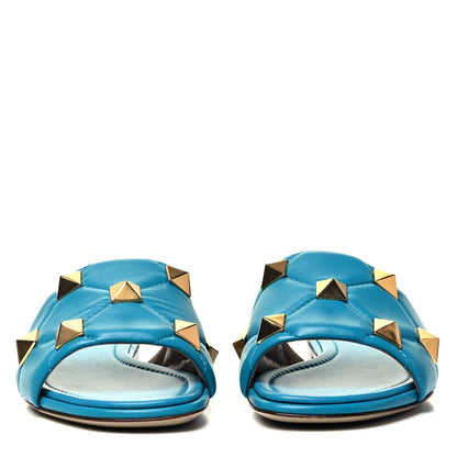 Valentino Garavani Nappa Roman Stud Flat Slide Sandals 37.5 Sky Fall 2 of 7
