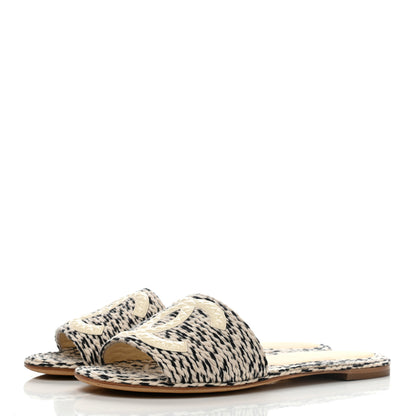 Chanel Cord CC Mules 39 Beige Black 3 of 9