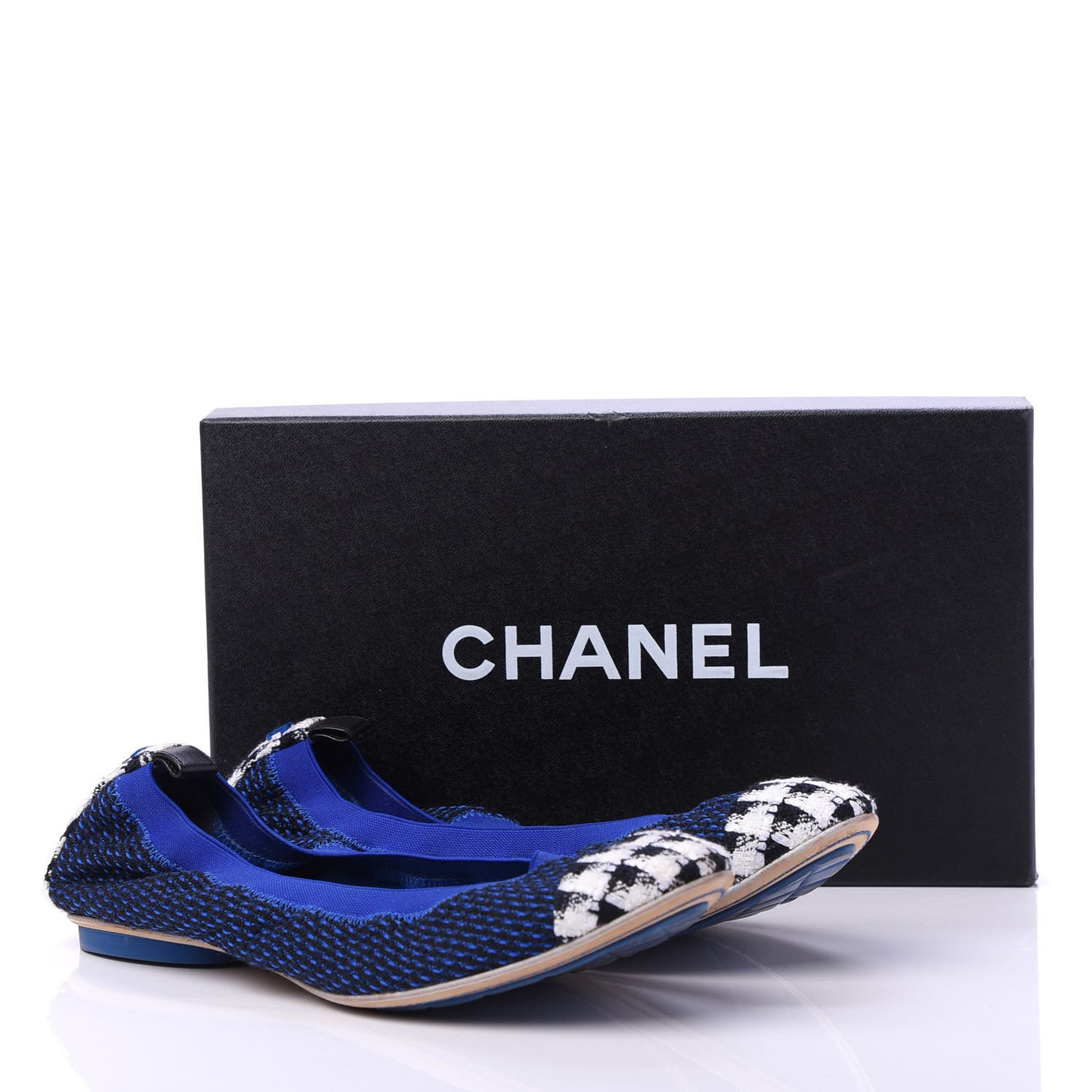Tweed CC Elastic Cap Toe Ballerina Flats 40 Blue