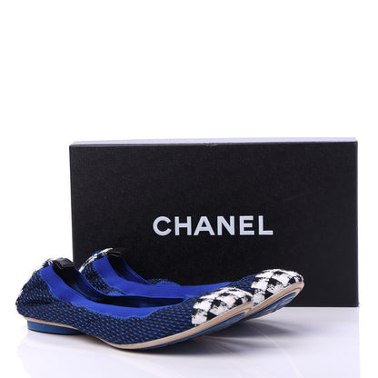 Chanel Tweed CC Elastic Cap Toe Ballerina Flats 40 Blue 10 of 10