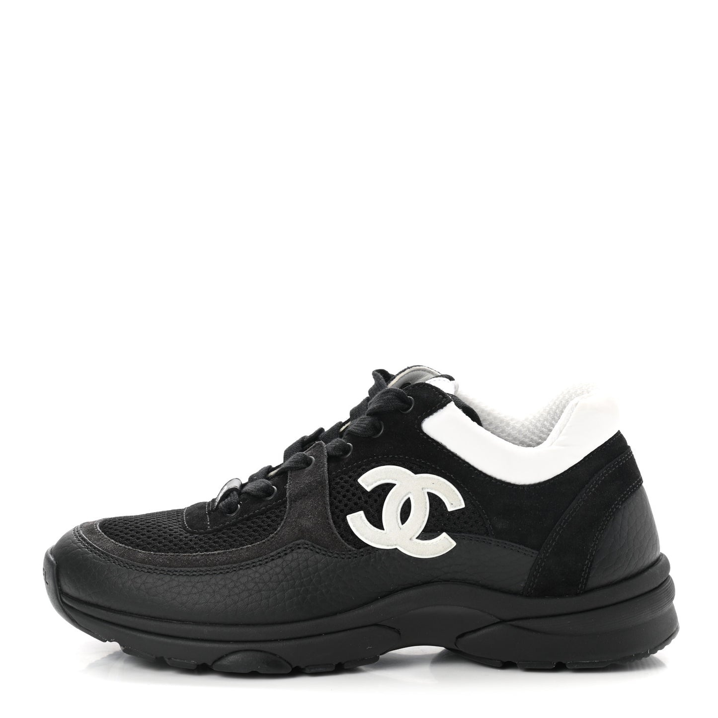 Mesh Suede Grained Calfskin Womens CC Sneakers 37 Black White