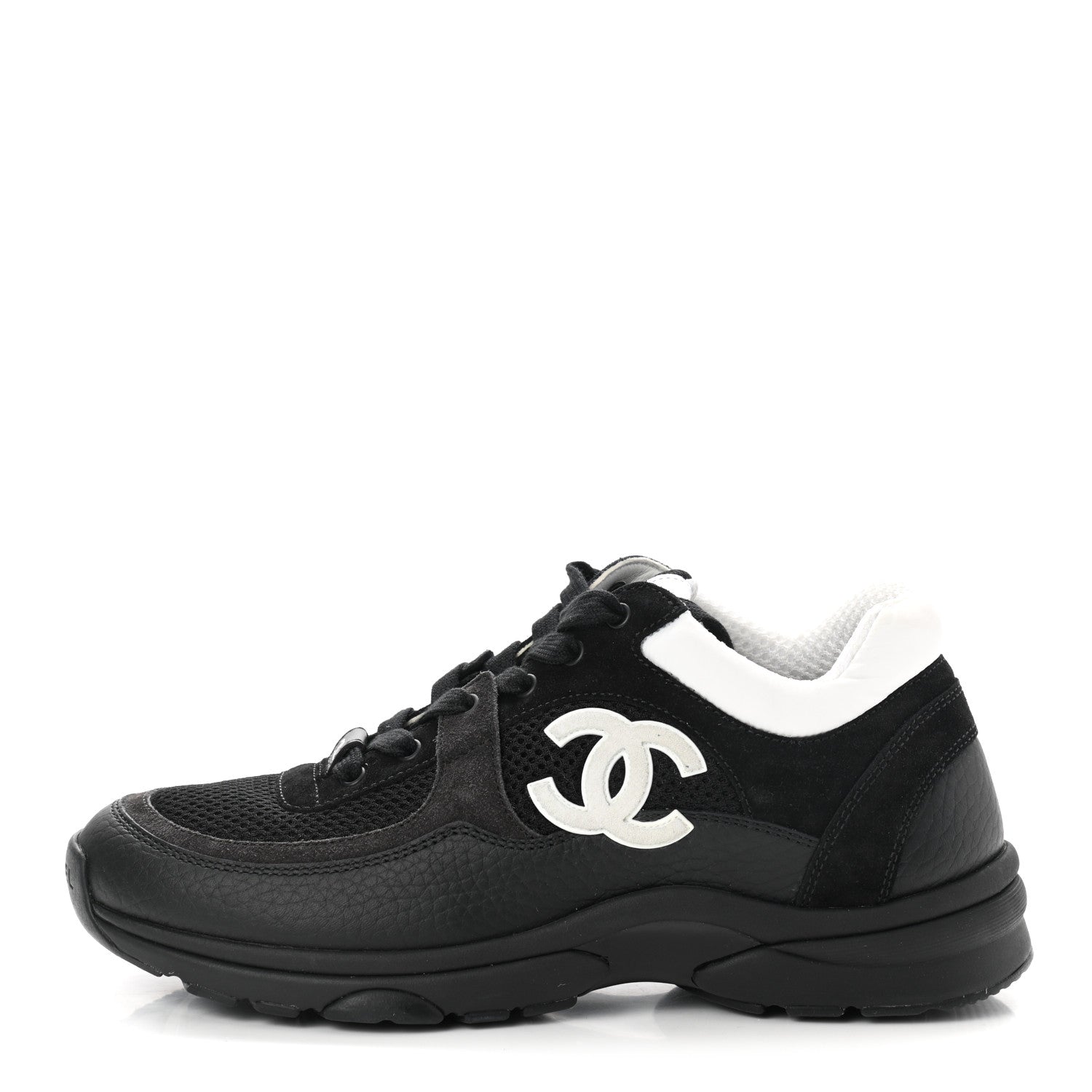 Chanel Mesh Suede Grained Calfskin Womens CC Sneakers 37 Black White 1 of 9