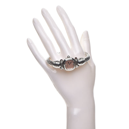 David Yurman Sterling Silver Diamond Pink Mother of Pearl Pink Tourmaline 21mm Classic Cable Quartz Watch 2 of 5