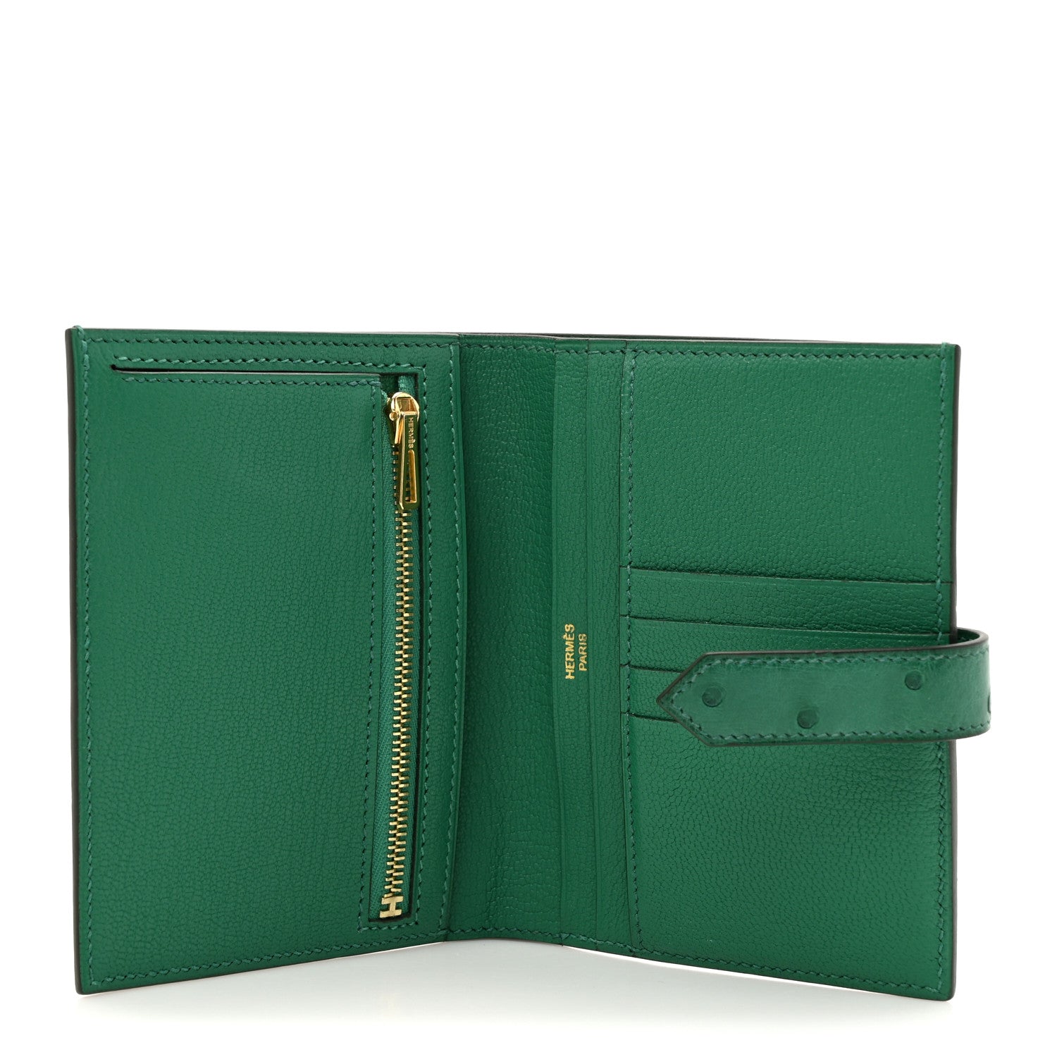 Hermes Ostrich Bearn Compact Wallet Vert Vertigo 5 of 9