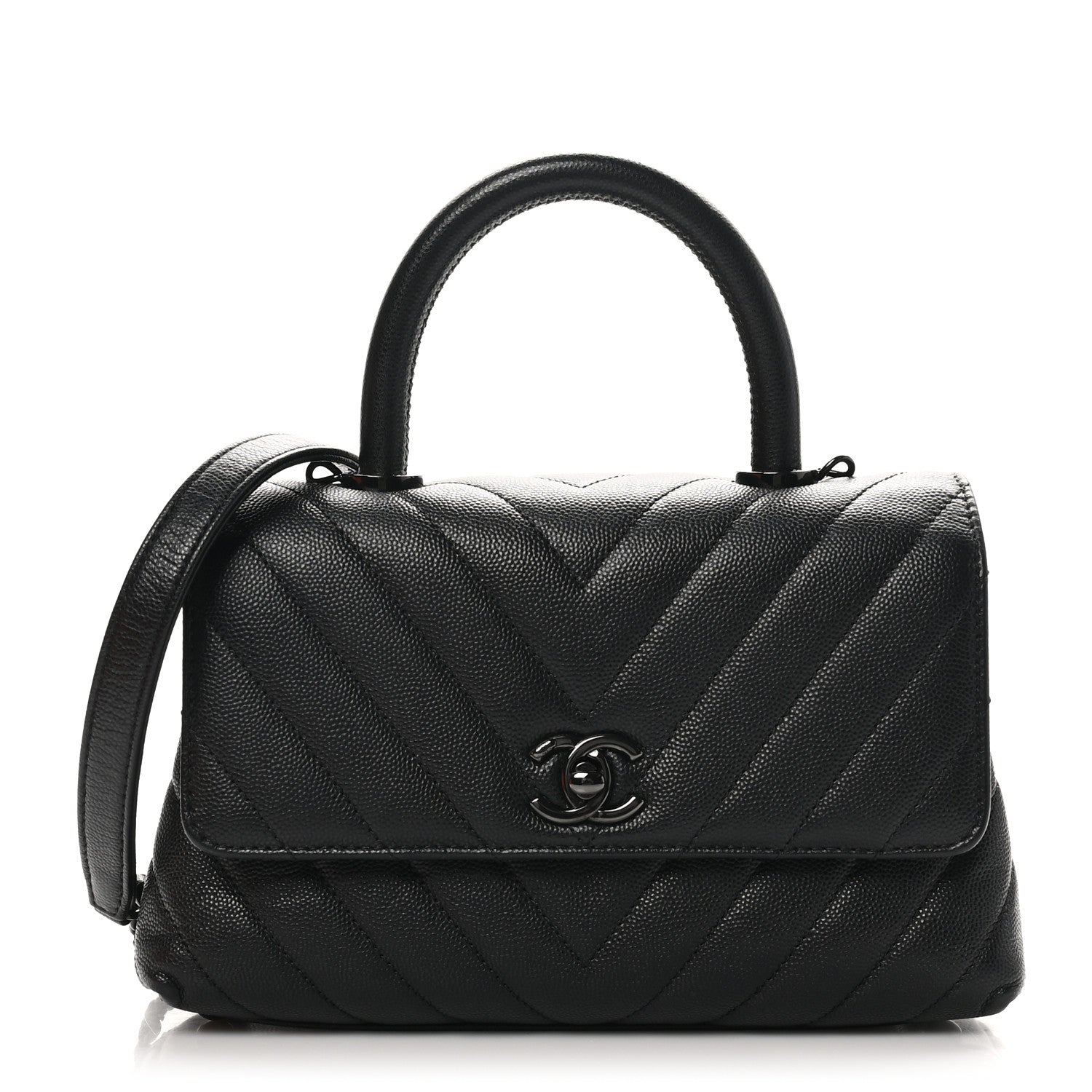 Chanel Caviar Chevron Quilted Mini Coco Handle Flap So Black 1 of 10