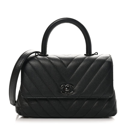 Chanel Caviar Chevron Quilted Mini Coco Handle Flap So Black 1 of 10