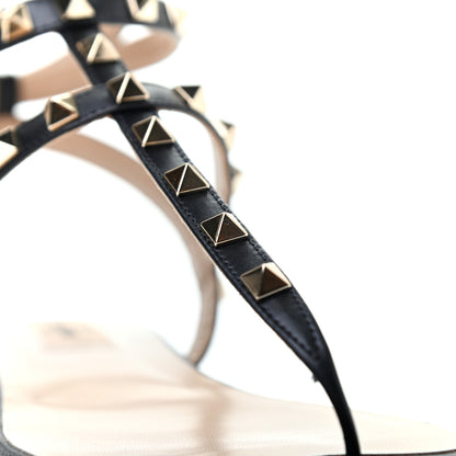 Valentino Garavani Nappa Rockstud Ankle Strap Flat Thong Sandals 39.5 Black 9 of 10