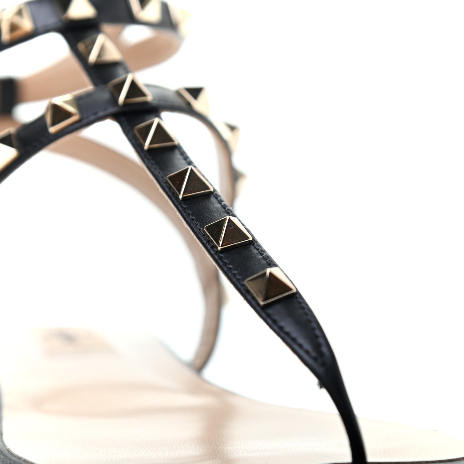 Valentino Garavani Nappa Rockstud Ankle Strap Flat Thong Sandals 39.5 Black 9 of 15