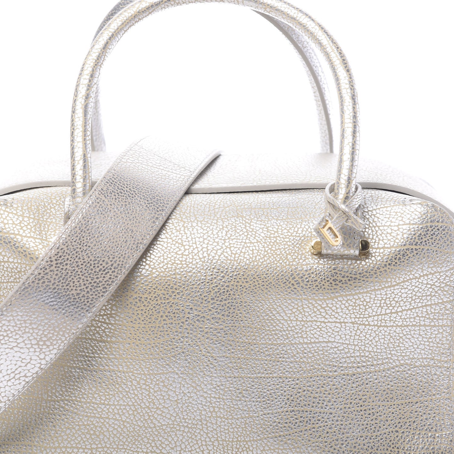 Metallic Crispy Calfskin Cool Box Satchel Antique Silver
