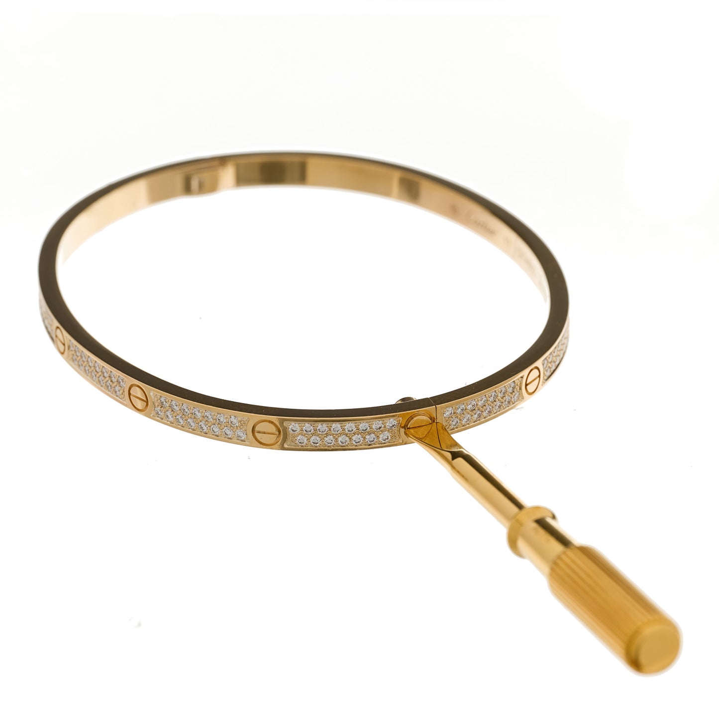 18K Yellow Gold Diamond Small LOVE Paved Bracelet 17