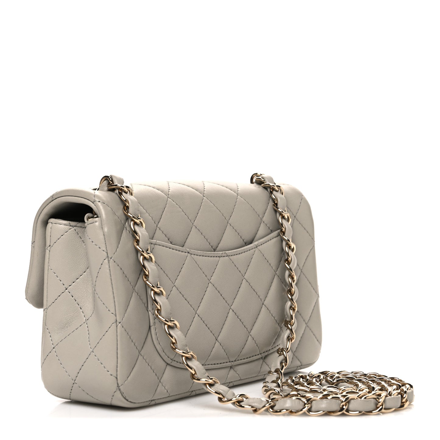 Lambskin Quilted Mini Rectangular Flap Grey